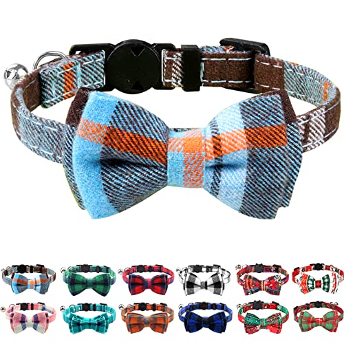 Joytale Katzenhalsband mit Sicherheitsverschluss und Glöckchen, Süß Katzenhalsbänder mit Schleifchen, Verstellbar Halsbandes für Katze und Kitten, 1 Pack, Dunstblau von Joytale