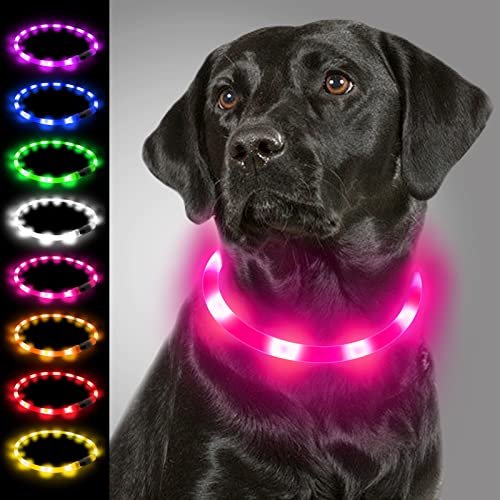 Joytale Leuchthalsband Hund, Led Hundehalsband USB Aufladbar für Große Mittel Kleine Hunde und Welpe, Hundehalsband Leuchtend mit Leucht für Sicherheit, Pink von Joytale