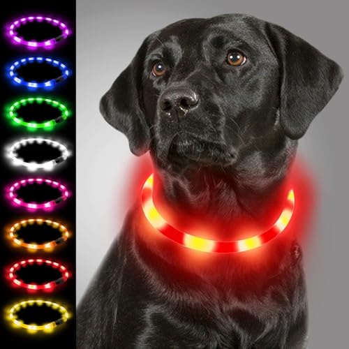 Joytale Leuchthalsband Hund USB Aufladbar Hundehalsband Leuchtend für Große Mittel Kleine Hunde und Welpe, Led Halsband mit 3 Modi für Sicherheit, Rot von Joytale