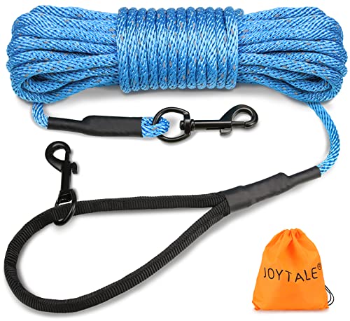 Joytale Reflektierend Schleppleine für Hunde, 10m Hundeleine mit Gepolsterten Griff und 2 Karabinerhaken, Nylon Lange Seil Trainingsleine für Welpen, Kleine Hunde, Blau von Joytale