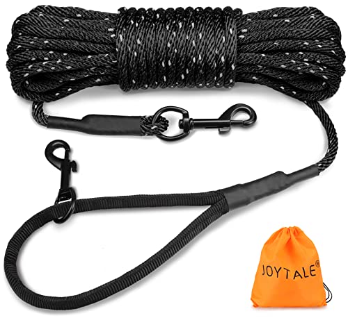 Joytale Reflektierend Schleppleine für Hunde, 10m Hundeleine mit Gepolsterten Griff und 2 Karabinerhaken, Nylon Lange Seil Trainingsleine für Welpen, Kleine Hunde, Schwarz von Joytale