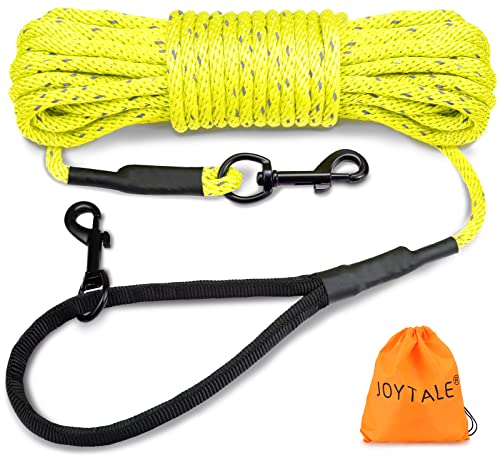 Joytale Reflektierend Schleppleine für Hunde, 15m Hundeleine mit Gepolsterten Griff und 2 Karabinerhaken, Nylon Lange Seil Trainingsleine für Welpen, Kleine Hunde, Neon Gelb von Joytale