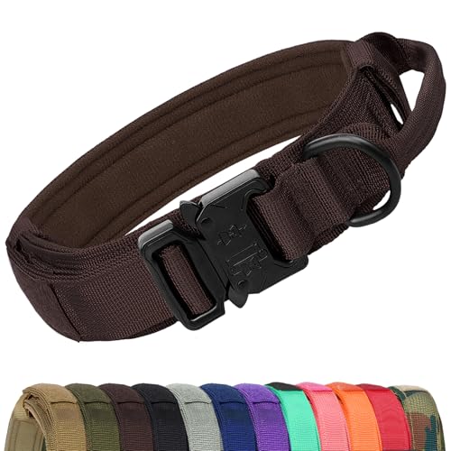 Joytale Taktisches Hundehalsband mit Griff Halsband Hund 3.8 cm Breit Hundehalsband für Große Hunde Verstellbar aus Nylon, Braun, XL von Joytale