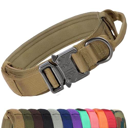 Joytale Taktisches Hundehalsband mit Griff Halsband Hund 3.8 cm Breit Hundehalsband für Große Hunde Verstellbar aus Nylon, Khaki, L von Joytale