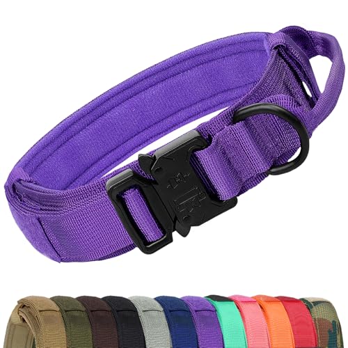 Joytale Taktisches Hundehalsband mit Griff Halsband Hund 3.8 cm Breit Hundehalsband für Große Hunde Verstellbar aus Nylon, Lila, L von Joytale