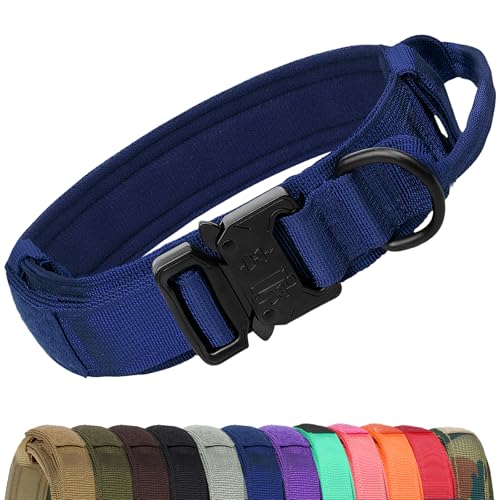 Joytale Taktisches Hundehalsband mit Griff Halsband Hund 3.8 cm Breit Hundehalsband für Mittelgroße Hunde Verstellbar aus Nylon, Navy Blau, M von Joytale