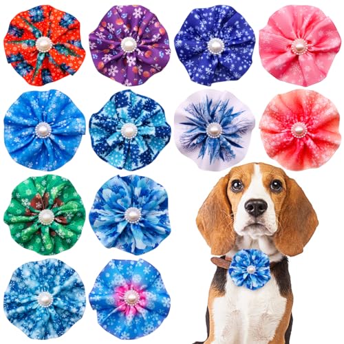 JpGdn 12 x Hundehalsband, Blumen, Schleifen, Charms, Befestigungsschieber, Winterschnee für kleine, mittelgroße Mädchen, weibliche Katzen, Welpen, Alpaka, Kaninchenhalsschleifen, Fellpflegezubehör von JpGdn