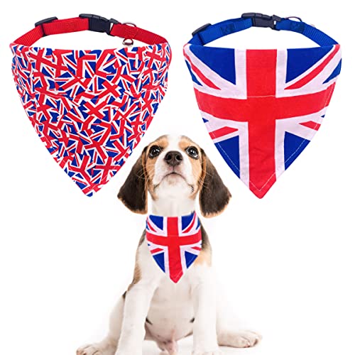 JpGdn 2 x Hundehalstuch, Union-Jack-Motiv, Halstuch, Dreieck, verstellbarer Riemen, Bandana für Hunde, Welpen, Hundehalsband, Kostümzubehör von JpGdn