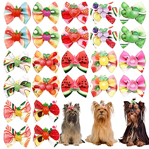 JpGdn 24 Stück/12 Paar Hundehaarschleifen mit Gummiband, Sommer, hawaiianisches Obstmuster für Mädchen, weibliche Katzen, Kaninchen, Welpen, Pudel, Knoten, elastische Haarschleife, Fellpflege-Zubehör von JpGdn