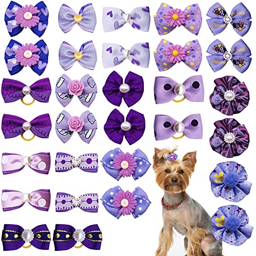 JpGdn 30PCS/15PAIRS Lila Hund Haarschleifen mit Gummibändern Welpen Haar Bowknot Top Knoten Elastische für Mädchen Weibliche Hund Katze Kaninchen Pudel Haustier Tierpflege Zubehör Befestigung… von JpGdn