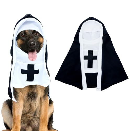 JpGdn Halloween-Nonnen-Hundekostüm für kleine, mittelgroße und große Hunde, Halloween-Cosplay-Outfit, schwarz-weißer Umhang, Haustierbekleidung, Urlaub, Partykleidung (L/XL) von JpGdn