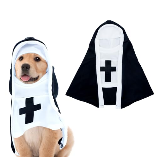 JpGdn Halloween-Nonnen-Hundekostüm für kleine und mittelgroße Hunde, Halloween-Cosplay-Outfit, schwarz-weißer Umhang, Haustierbekleidung, Urlaubsparty-Kleidung, Größe M/L von JpGdn