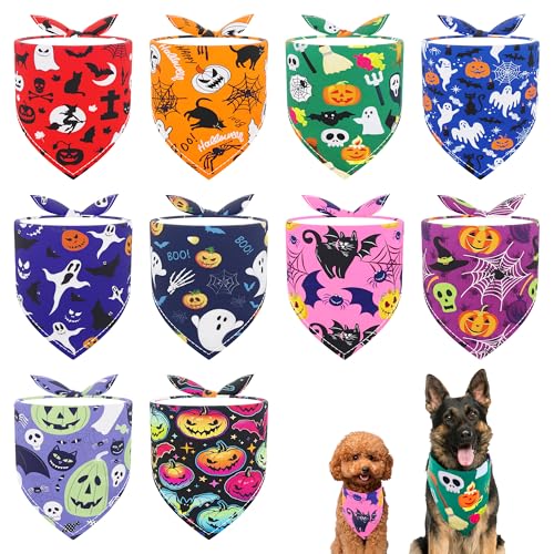 JpGdn Halstücher für große Halloween-Hunde, Halstücher für große Hunde, extra groß, XL, XXL, Dreieck-Lätzchen, Schals, Kürbis, Fledermäuse, Geist, Spinne, Eulen, Muster für Mädchen und Jungen, 10 von JpGdn