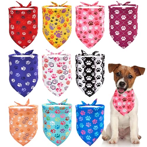 JpGdn Halstücher für kleine Hunde mit Pfotenabdruck für XXS, XS, kleine Hunde, Mädchen, Jungen, in Rot, Blau, Gelb, Rosa, Lila, Weiß, Schwarz, Grün, 10 Stück von JpGdn