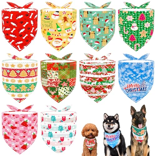 JpGdn Hundehalstücher, Dreieckstuch, Schneemann, Weihnachtsmann, Elch, Weihnachtsbaum, Muster für Mädchen, Jungen, groß, XL, XXL, 10 Stück von JpGdn