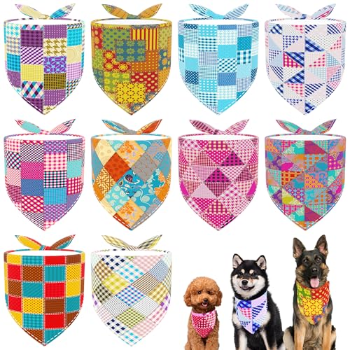 JpGdn Hundehalstücher, Patchwork, für große, extra große XL-XXL-Rassen, Dreieck-Lätzchen, Schals, Rosa, Blau, Gelb, Rot, für Mädchen und Jungen, 10 Stück von JpGdn