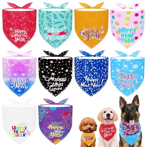 JpGdn Hundehalstücher "Happy New Year" für große Rassen, Größe XL, XXL, Rosa, Lila, Gelb, Blau, Halstuch, Dreieck-Lätzchen, Kopftuch für Jungen und Mädchen, Fellpflege, Kostüm von JpGdn