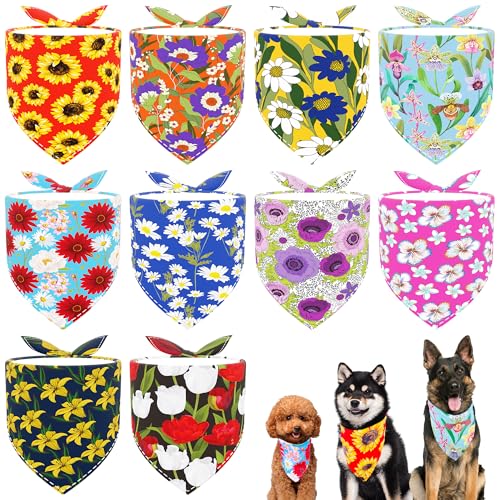 JpGdn Hundehalstücher mit Blumenmuster, Frühlingsblumen für kleine XS-Rassen, Rosa, Lila, Gelb, Muster, Halstuch, Dreieck-Lätzchen, Kopftuch für Jungen und Mädchen, Pflegezubehör, Kostüm, 10 Stück von JpGdn