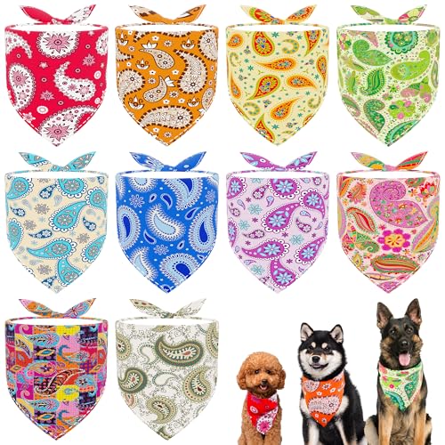 JpGdn Hundehalstücher mit Paisleymuster für mittelgroße Rassen, Halstuch, Dreieck-Lätzchen, Schals, Rosa, Blau, Gelb, Rot, für Mädchen und Jungen, 10 Stück von JpGdn