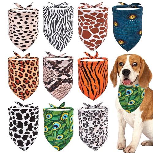 JpGdn Hundehalstücher mit Tierdruck, Dreiecks-Lätzchen, Kopftuch, Zebra, Leopard, Schlange, Tiger, Pfau, Gepard, Giraffe und Kuh, für kleine, mittelgroße Jungen und Mädchen, Pflegezubehör, 10 Stück von JpGdn