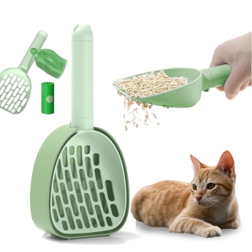 Jrhncy Katzenschaufel für katzenklo,ASB-Material Cat Litter Scoop,Katzenstreu Schaufel mit Sockel,Katzentoilette Scooper,Cat Litter Scoop,Sschaufel Katzenklo Mit Kackbeutel,Kotsieb,Poop Sieben von Jrhncy