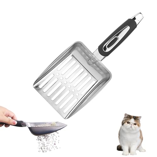 Jrhncy Katzenschaufel für katzenklo,Edelstahl Cat Litter Scoop, Kitty Metallschaufel mit Gummigriff,Schnell Gesiebtes Katzenstreu,Aluminiumlegierung Sieb Sschaufel Katzenklo,Kotsieb, Poop Sieben von Jrhncy