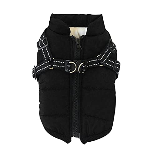 wasserdichte Hundemäntel Jacken mit Geschirr, Winter Warme Hundejacke Hundebekleidung mit reflektierenden Streifen Hunde Outfits Sportweste für kleine mittelgroße Hunde (Schwarz, L) von JstDoit