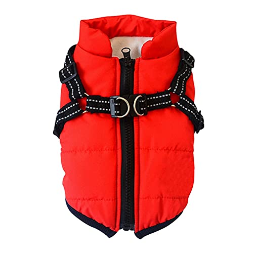 wasserdichte Hundemäntel Jacken mit Geschirr, Winter Warme Hundejacke Hundebekleidung mit reflektierenden Streifen Hunde Outfits Sportweste für kleine mittelgroße Hunde (rot, L) von JstDoit