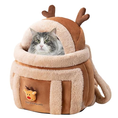 Atmungsaktive Transportbox für Haustiere | Rucksackträger für Haustiere | Katzentragetasche | Warme Katzentragetasche mit Elch-Design, Haustier-Rucksack-Tragetasche für kleine Hunde, warme Katzen-Ruck von Jubepk
