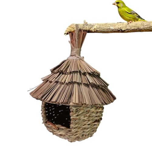 Gewebtes Vogelhaus, rustikales Stroh-Vogelhaus, Landhaus-Eleganz, Wildvogelschutz, 15 x 15 x 20 cm, für den Außenbereich, ideal für Balkon, Reben und Garten, Ornament-Dekoration von Jubepk