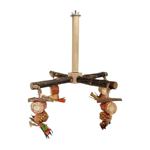 Jubepk Drehbare Vogelsitzstange, Nymphensittichschaukel, Spielzeug, 22,9 x 22,9 x 18,9 cm, Papageienschaukeln, Fitnessstudio, lustiges Übungszubehör, Vogelständer aus Holz für Lovebirds und Sittiche von Jubepk