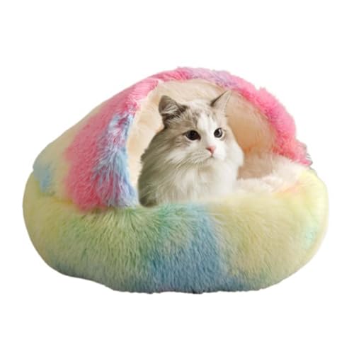 Jubepk Gemütliches Katzenbett, abnehmbares Katzenhaus mit Thermobezug, friedliche und sichere Umgebung, warmes Höhlennest für Haustiere, Katzen und Kätzchen, 40 cm, mehrfarbig von Jubepk