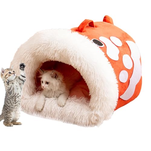 Jubepk Katzenbett | Katzenbetten für Indoor-Katzen | Katzennest in Fischform, Winter-Kätzchen-Kuschelbetten, 38 x 30 x 28 cm, Katzennest mit Fischgriff, warmes Innenbett für Katzen und Welpen von Jubepk