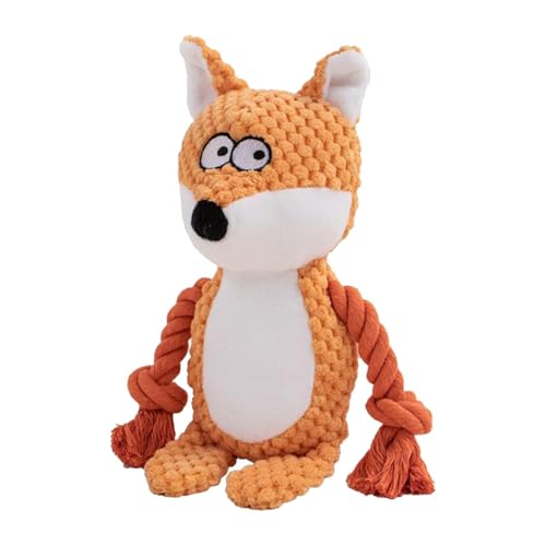 Jubepk Quietschspielzeug für Hunde, Cartoon-Seilpuppe für Welpen, interaktives Haustier-Kauspielzeug, Fuchs, Elefant, , quietschende Puppe, 24 cm, ideal für Kauer und Spielspaß von Jubepk