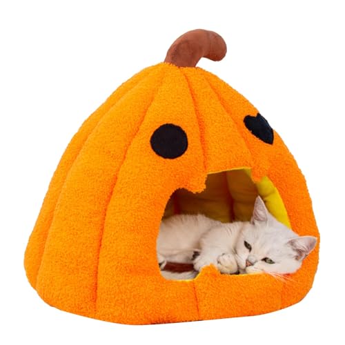 Pumpkin Katzenzelt, Welpenhaus, abnehmbares Padhaus, halb geschlossenes Katzenzelt, niedliches und gemütliches halbgeschlossenes Haustierhaus-Zelt mit weichem, abnehmbarem Pad, ideal für kleine Hunde von Jubepk