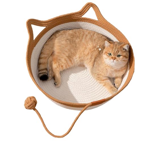 Schreibtisch Katzenbett mit niedlichem Ohr-Design | Handgewebtes Katzenkratznest | Kratzfestes Katzennest | Waschbares Haustierbett Nest, Katzenbett Baumwollseil, Faltbares Katzennest für bequemes von Jubepk