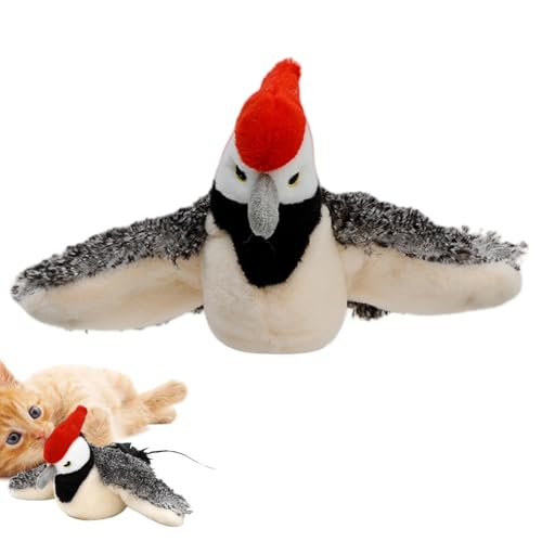 Jubilofex Flapping Cat Toy Bird - Elektrisch Klappenaktiviertes Vogelkätzchenspielzeug - Simulationsvogel mit Geräusch, Plüsch -Specht, wiederaufladbar für Hunde in Innenkatzen von Jubilofex