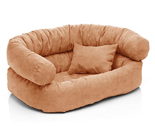 Juelle Hundebett aus Alcantara, Kissen für Kleine, Mittel und Große Hunde Abziehbar, Flauschiges Hundesofa, Bett Hundesessel Astor S-XXL (120x85 cm, Kupfer) von Juelle