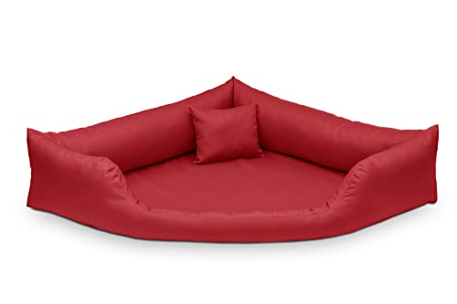 Juelle Hundebett aus Kunstleder Eckbett für mittlere und große Hunde, Kuscheliges Hundekissen, Babybett Gabi M-XXL (100x100cm, Rot) von Juelle