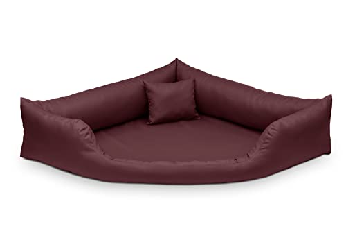 Juelle Hundebett aus Kunstleder Eckbett für mittlere und große Hunde, Kuscheliges Hundekissen, Sofabett Gabi M-XXL (120x120cm, Bordeaux) von Juelle