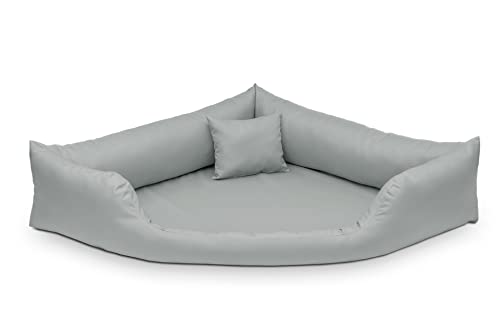 Juelle Hundebett aus Kunstleder Eckbett für mittlere und große Hunde, Kuscheliges Hundekissen, Sofabett Gabi M-XXL (120x120cm, Helle Asche) von Juelle