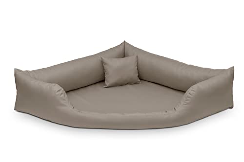 Juelle Hundebett aus Kunstleder Eckbett für mittlere und große Hunde, Kuscheliges Hundekissen, Sofabett Gabi M-XXL (140x140cm, Schmutzbeige) von Juelle