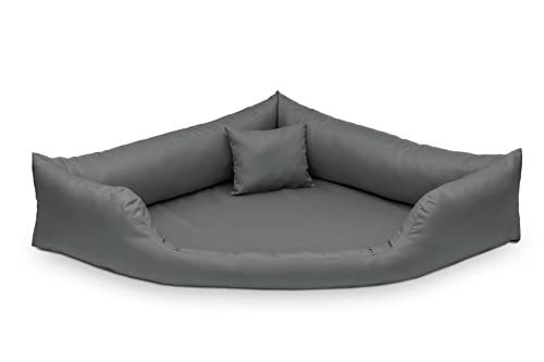 Juelle Hundebett aus Kunstleder Eckbett für mittlere und große Hunde, Kuscheliges Hundekissen, Sofabett Gabi M-XXL (80x80cm, Dark Asche) von Juelle