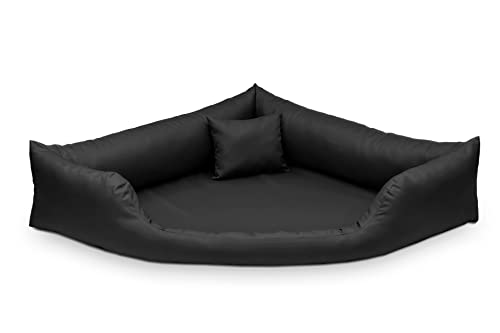 Juelle Hundebett aus Kunstleder Eckbett für mittlere und große Hunde, Kuscheliges Hundekissen, Babybett Gabi M-XXL (80x80cm, Schwarz) von Juelle