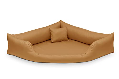 Juelle Hundebett aus Kunstleder Eckbett für mittlere und große Hunde, Kuscheliges Hundekissen, Sofabett Gabi M-XXL (80x80cm, sonnig beige) von Juelle