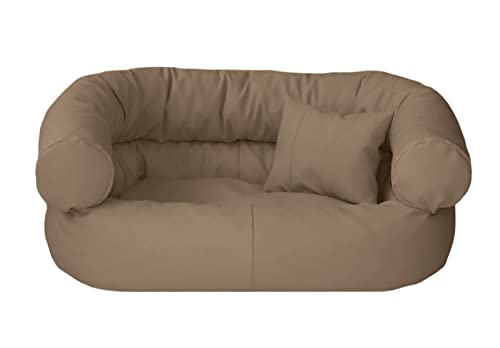 Juelle Hundebett aus Kunstleder, Kissen für kleine Hunde abziehbarer Bezug, flauschiges Hundesofa, Bett Hundesessel Fergus S-XXL (70x50 cm, Brudder Beige) von IKIMI