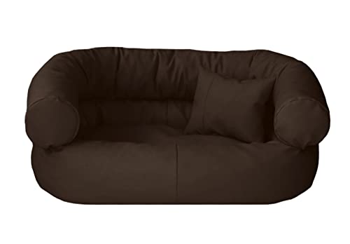 Juelle Hundebett aus Kunstleder, Kissen für mittelgroße Hunde Abziehbar, flauschiges Hundesofa, Bett Hundesessel Fergus S-XXL (80x65 cm, Dunkelbraun) von IKIMI