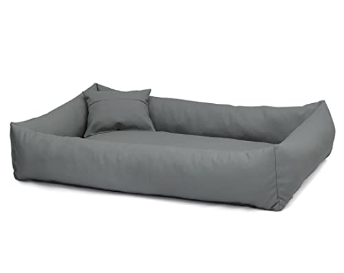 Juelle Hundebett aus Kunstleder, flauschiges Hundekissen, Hundebett für große Hunde, weiches und elegantes Hundesofa, Elmo S-XXL (120 x 90 cm, Dunkle Popiel) von Juelle