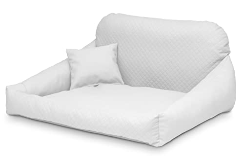 Juelle Hundebett aus Kunstleder Kuscheliges Hundekissen, Hundebett Kuschelig Weich und Elegant Hundesofa, Steppfront Hektor M-XL (120x90cm, Weiß) von Juelle