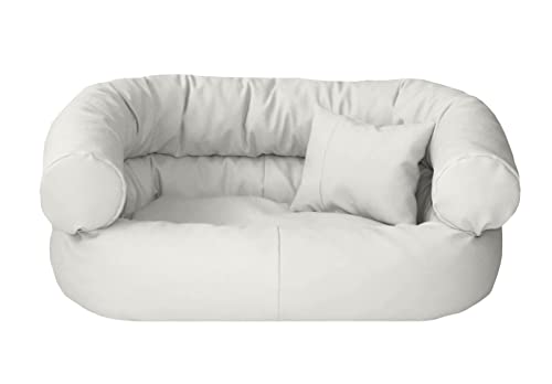 Juelle Hundebett aus Kunstleder Baby Hunde Kissen Ausziehbarer Bezug, Kuscheliges Hundesofa, Hundebett Fergus S-XXL (70x50cm, Weiß) von Juelle